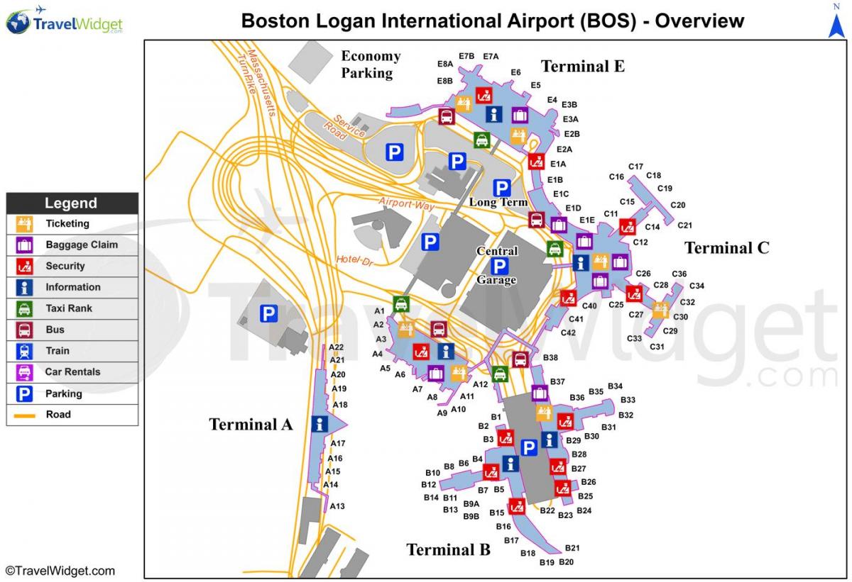 karta Bostona zračna luka