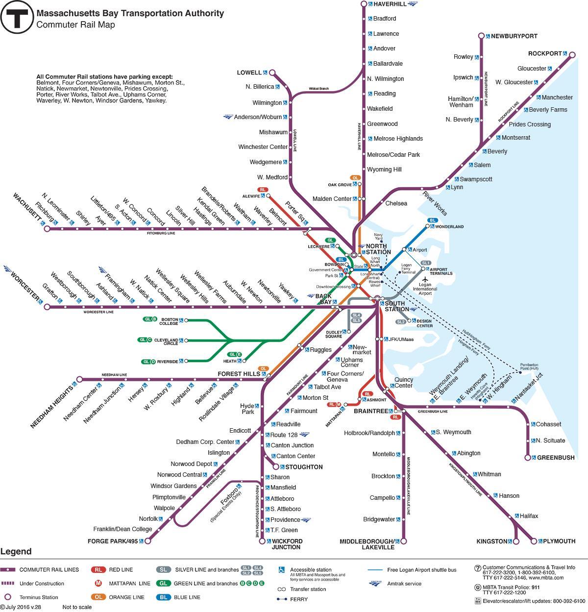 prigradski željeznički karti Bostona